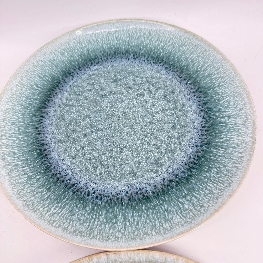 West Elm Salad Plates Set of 6 Seafoam Green Blue Reactive Glaze Stoneware 8.5